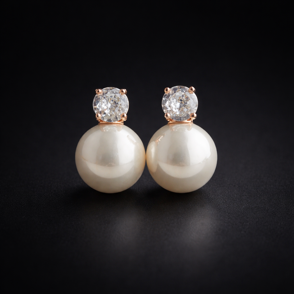 Diamond Crystal & Pearl Drop Stud Earrings