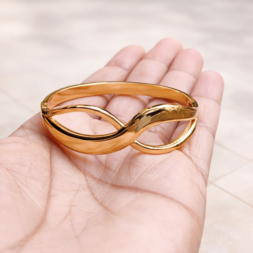 Gold Infinity Wave Kada Bracelet
