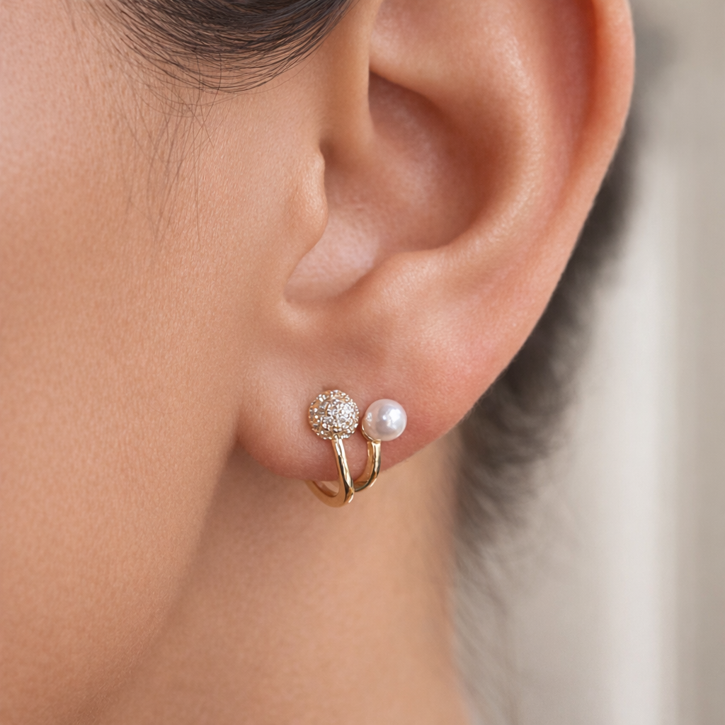 Crystal Pavé & Pearl Double Ball Stud Earrings