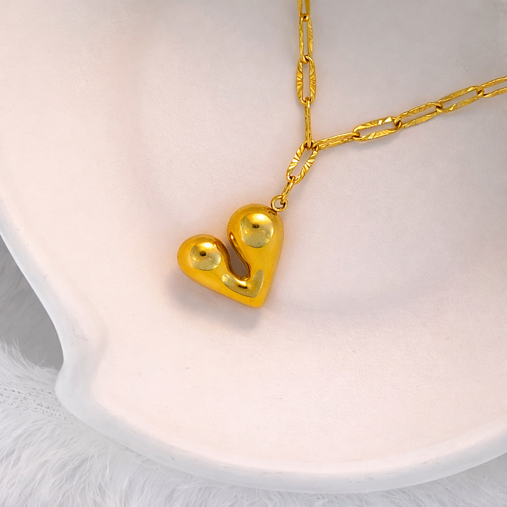 Puffy Heart Locket Pendant Necklace