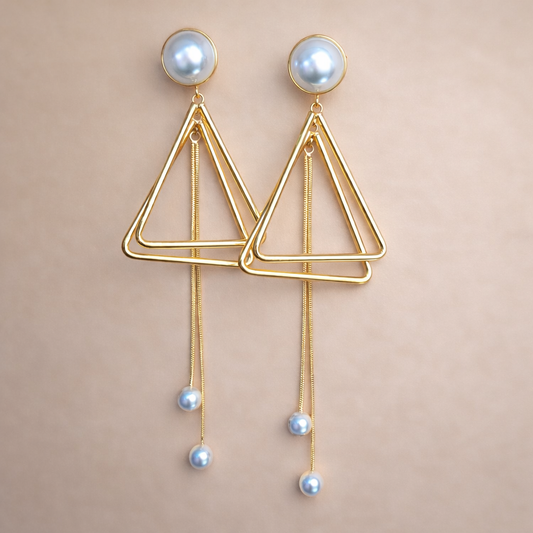 Geometric Pearl Drop Statement Earrings