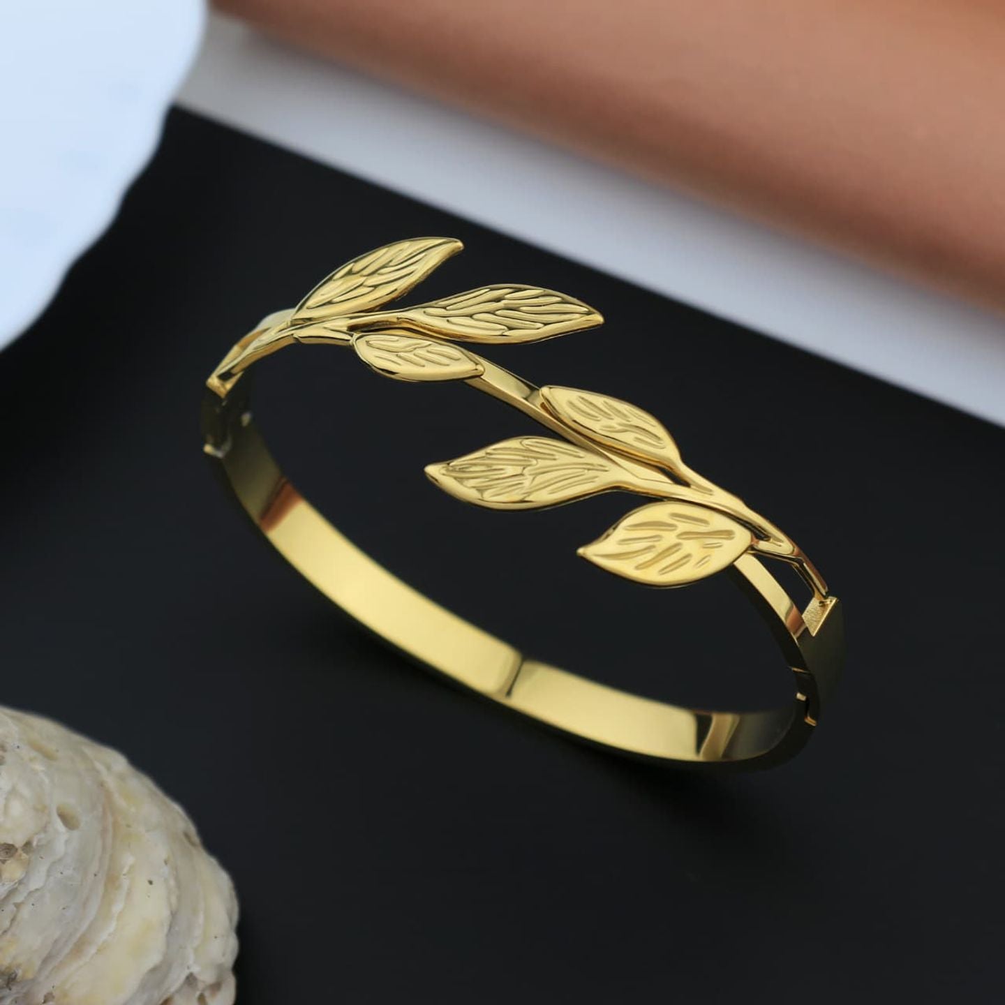 Gold Leaf Bangle Bracelet