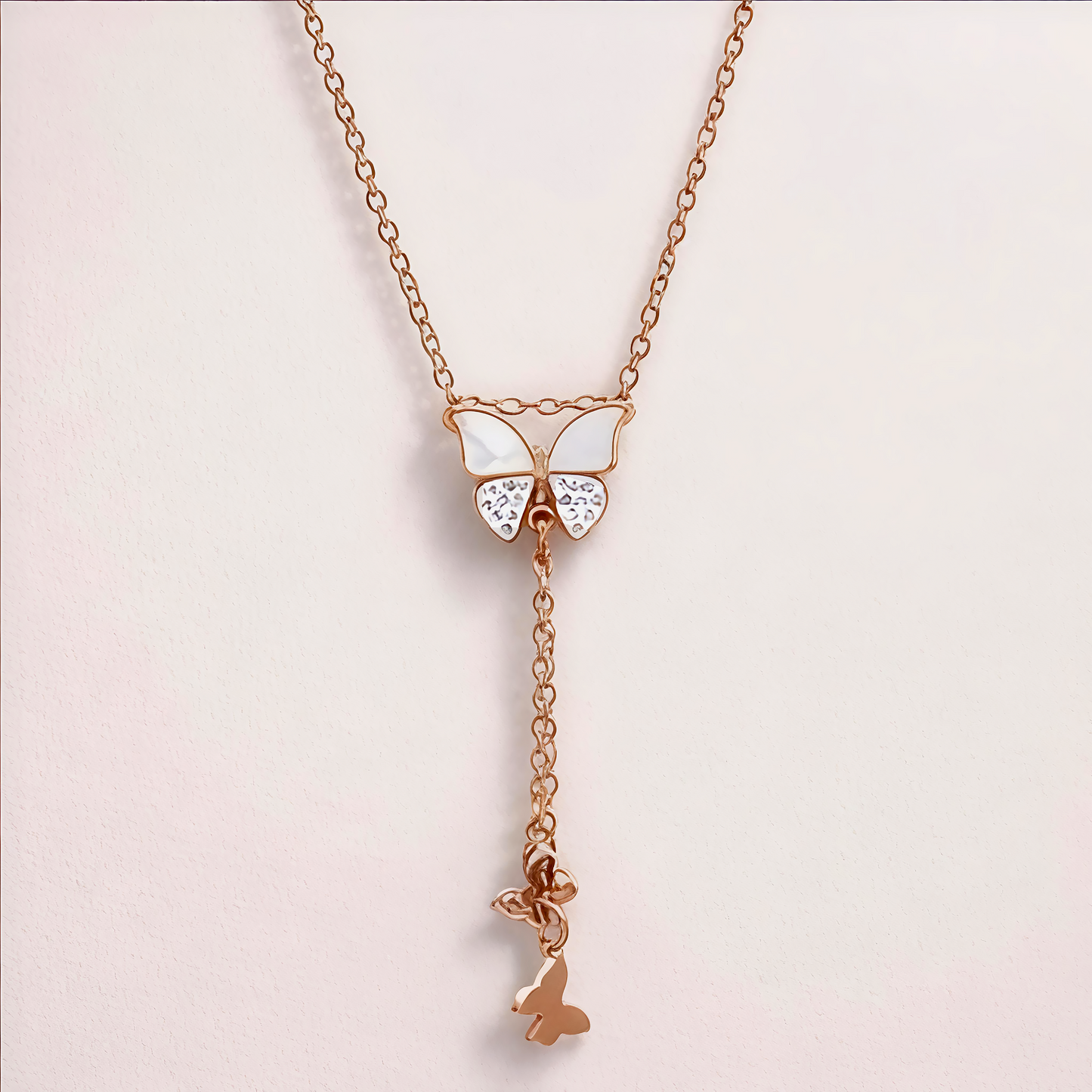 Rose Gold Butterfly Drop Necklace