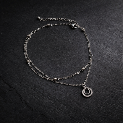 Silver Double Layer Crystal Halo Anklet