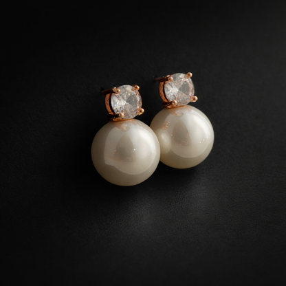 Diamond Crystal & Pearl Drop Stud Earrings