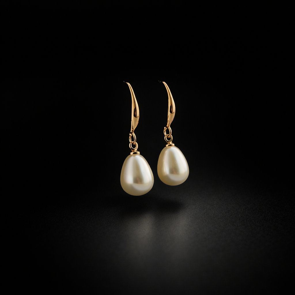 Gold Huggie Hoop Pearl Drop Earrings