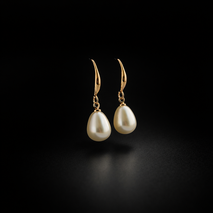 Gold Huggie Hoop Pearl Drop Earrings