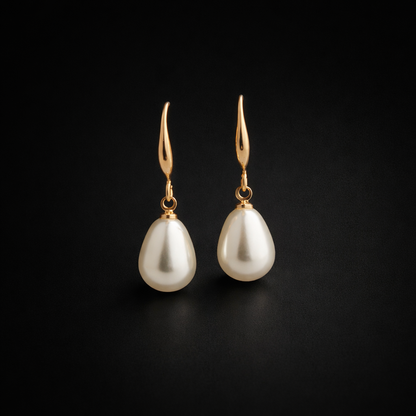 Gold Huggie Hoop Pearl Drop Earrings