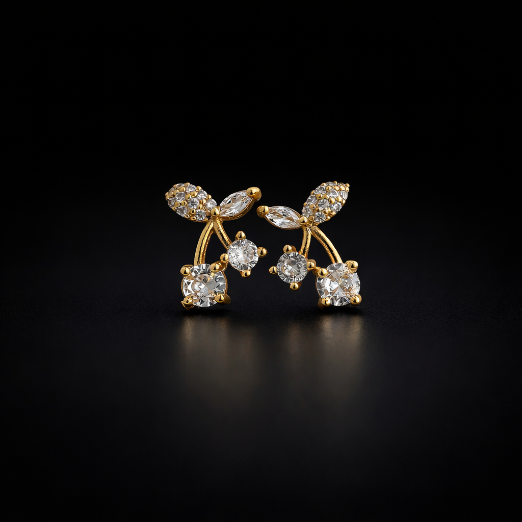 Gold Crystal Cherry Stud Earrings