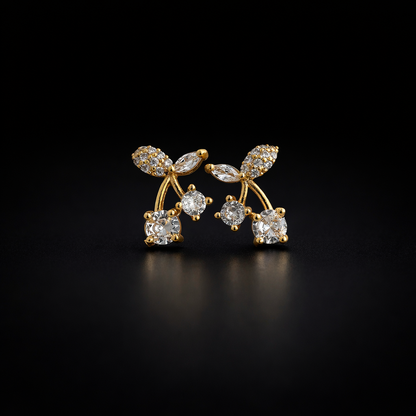 Gold Crystal Cherry Stud Earrings