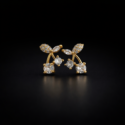 Gold Crystal Cherry Stud Earrings