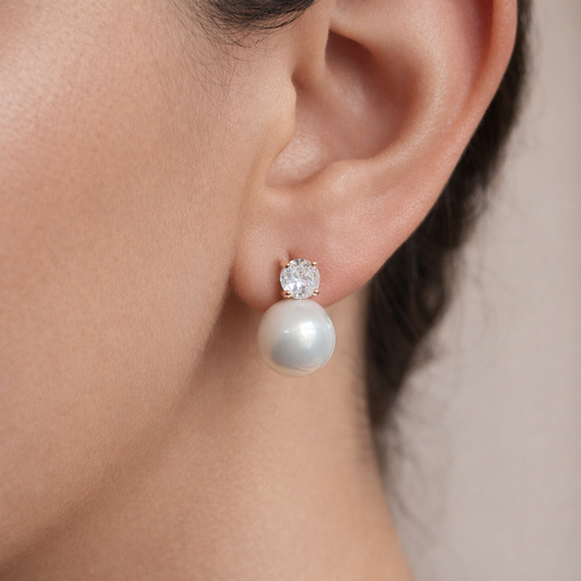 Diamond Crystal & Pearl Drop Stud Earrings