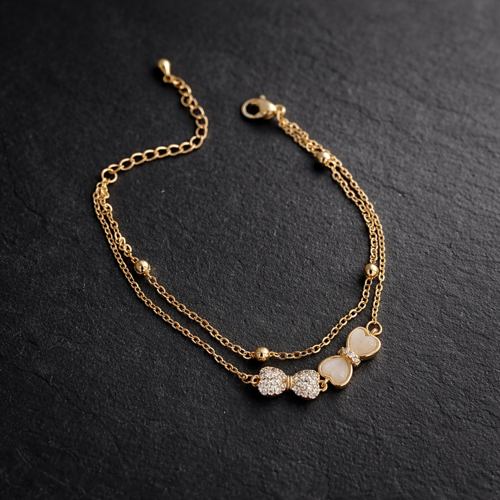 Gold Double Layer Heart Charm Bracelet