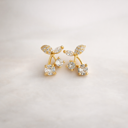 Gold Crystal Cherry Stud Earrings