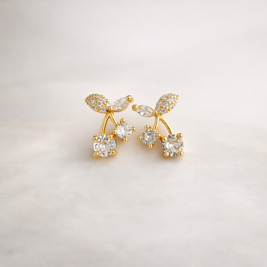 Gold Crystal Cherry Stud Earrings