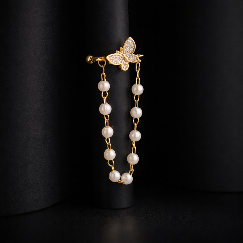 Butterfly Pearl Chain Ear Cuff