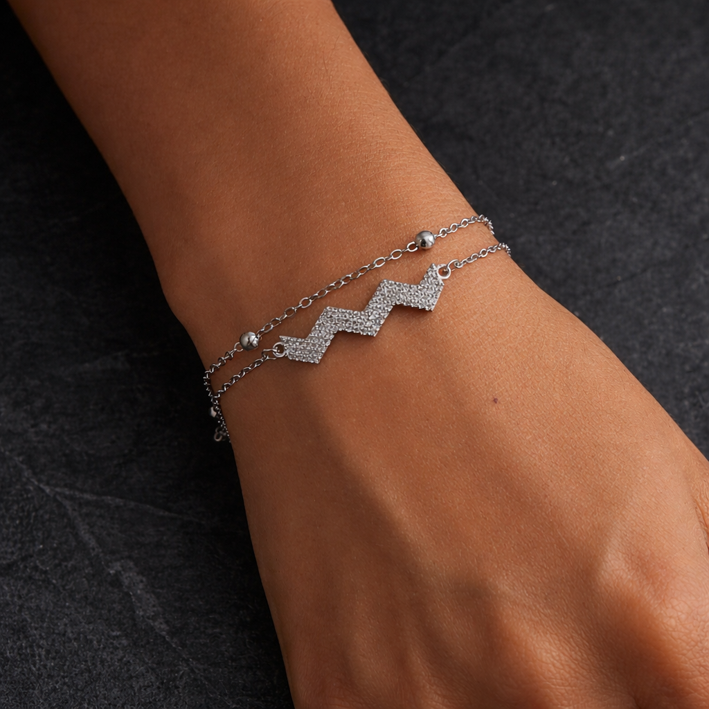 Crystal Heartbeat Double Chain Bracelet