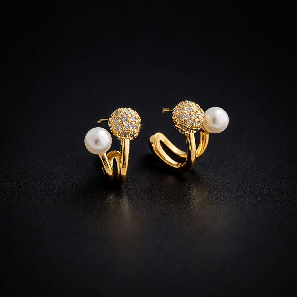 Crystal Pavé & Pearl Double Ball Stud Earrings