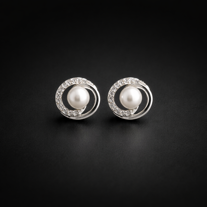 Crystal Swirl Pearl Stud Earrings