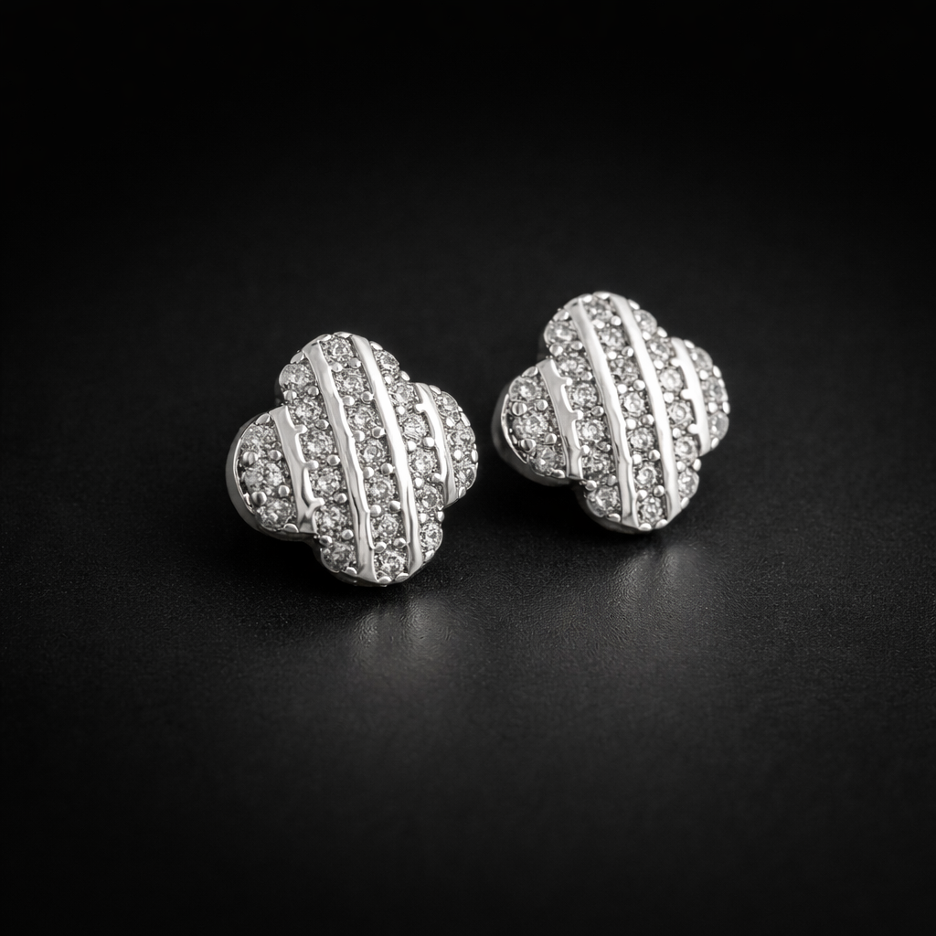 Crystal Pavé Clover Stud Earrings