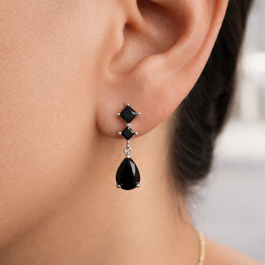 Black Onyx Triple Drop Earrings