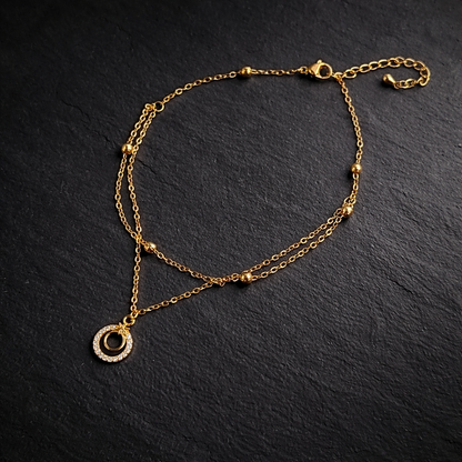 Silver Double Layer Crystal Halo Anklet