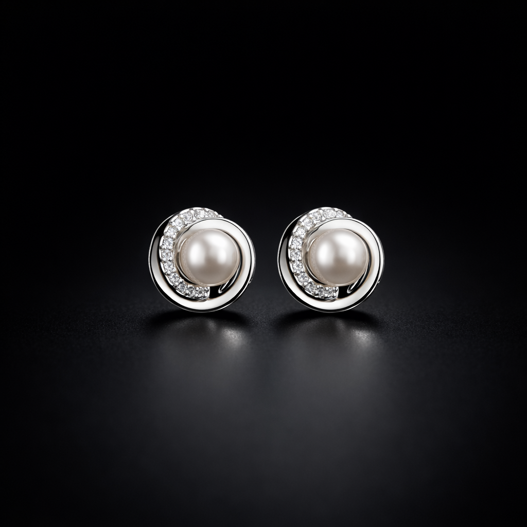 Crystal Swirl Pearl Stud Earrings