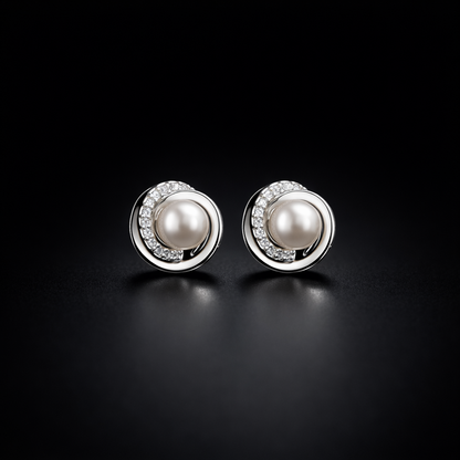 Crystal Swirl Pearl Stud Earrings