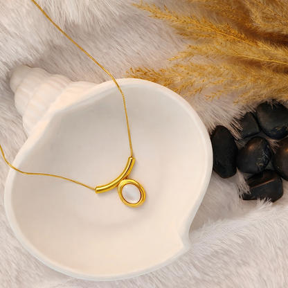 Gold Arc & Mother of Pearl Oval Pendant Necklace