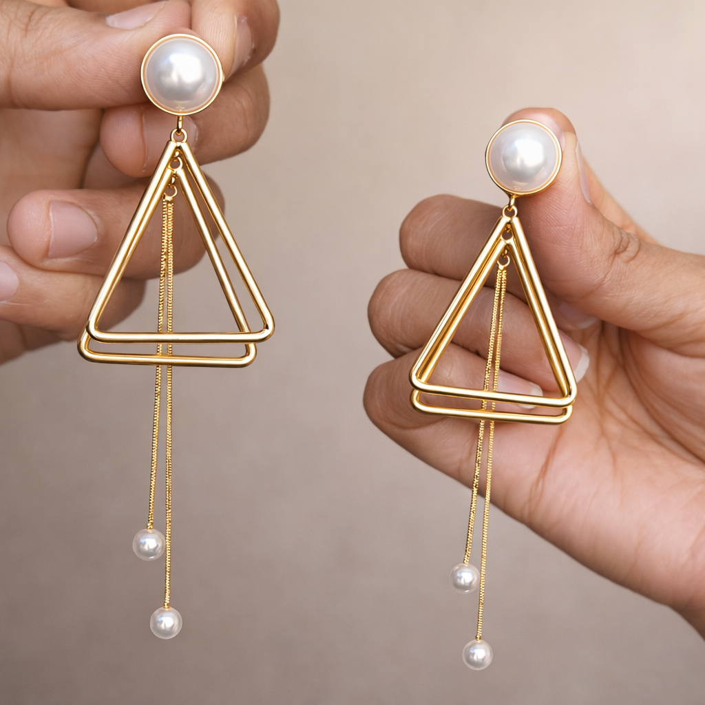 Geometric Pearl Drop Statement Earrings
