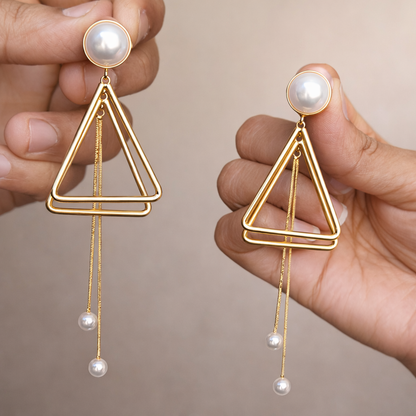 Geometric Pearl Drop Statement Earrings
