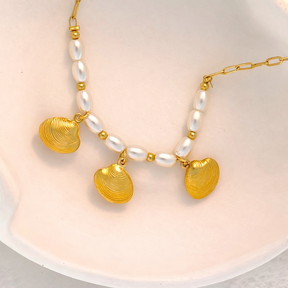 Pearl & Gold Shell Charm Necklace