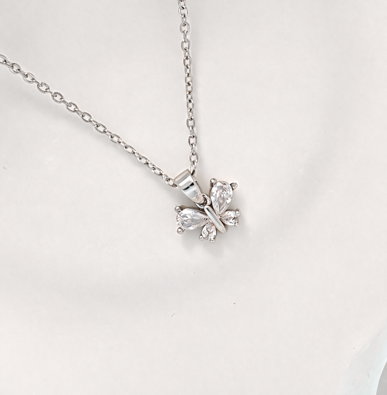 Silver CZ Butterfly Pendant Necklace