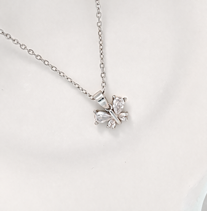 Silver CZ Butterfly Pendant Necklace