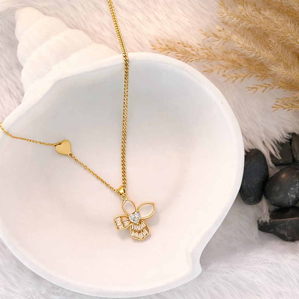 Butterfly Pendant Necklace with Heart Charm