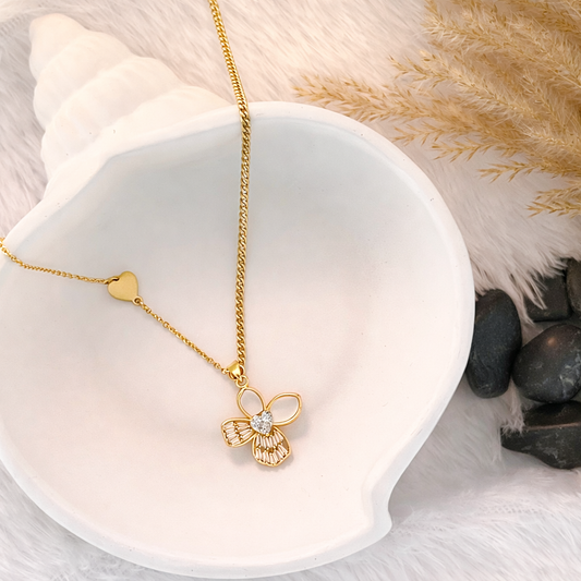 Butterfly Pendant Necklace with Heart Charm