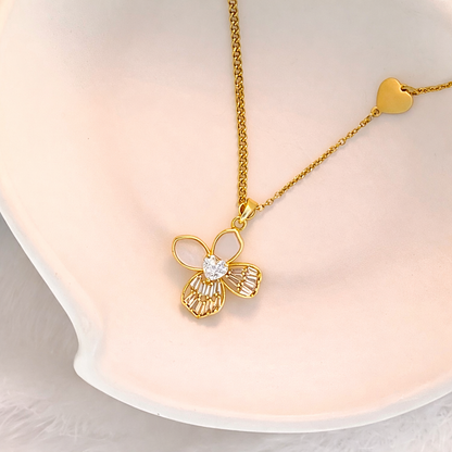 Butterfly Pendant Necklace with Heart Charm