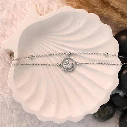 Silver Crystal Swan Double Layer Bracelet