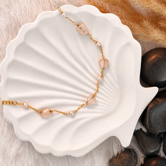 Quartz & Pearl Gold Paperclip Chain Necklace