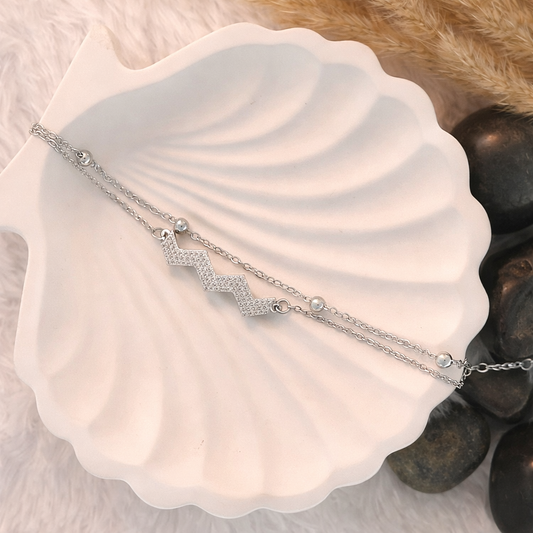 Crystal Heartbeat Double Chain Bracelet