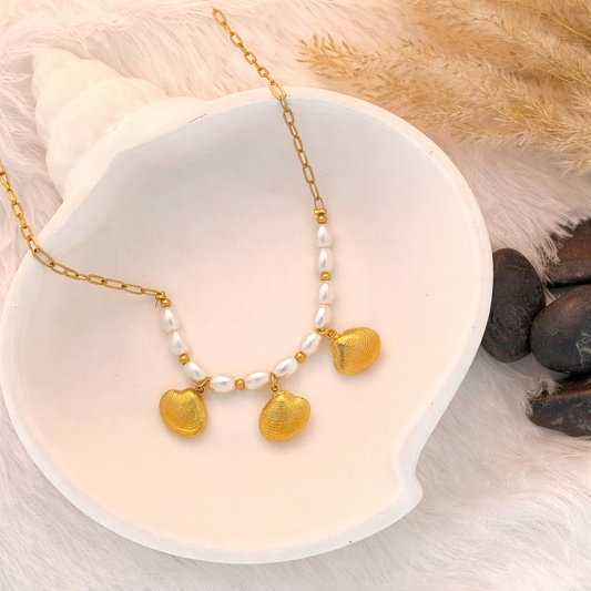 Pearl & Gold Shell Charm Necklace