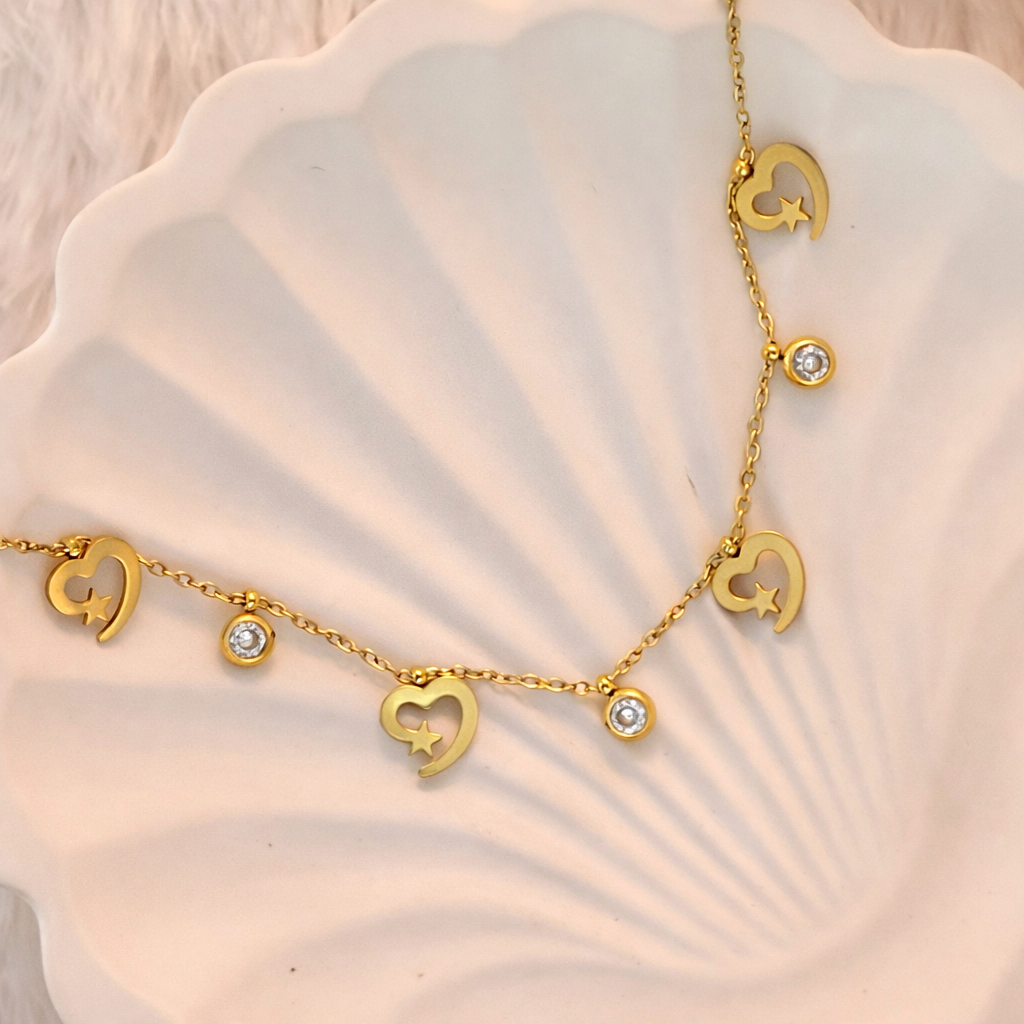 Gold Heart Star & Crystal Charm bracelets