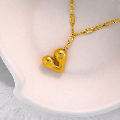 Puffy Heart Locket Pendant Necklace