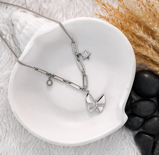 Celestial Butterfly Necklace - Silver