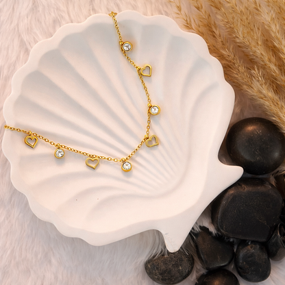 Gold Heart & Crystal Charm Bracelet