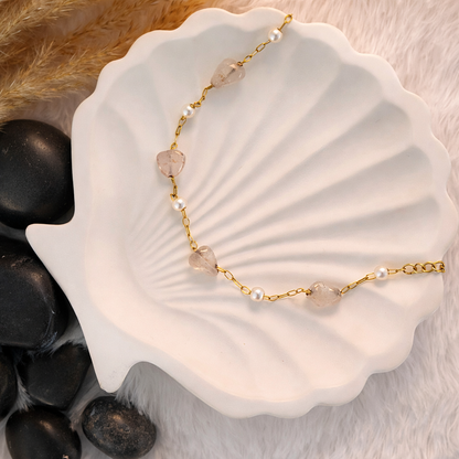 Quartz & Pearl Gold Paperclip Chain Necklace