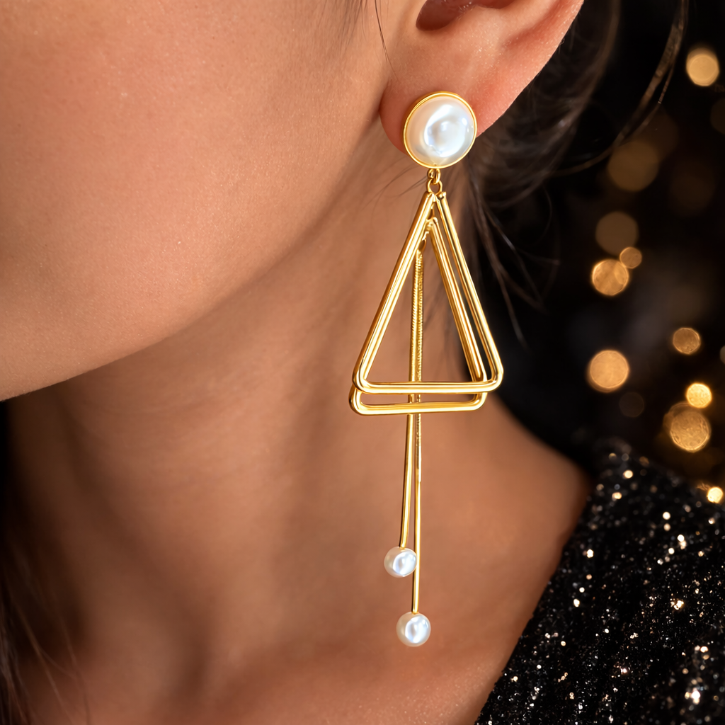 Geometric Pearl Drop Statement Earrings
