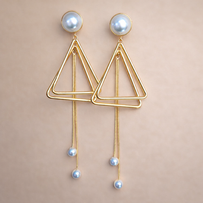 Geometric Pearl Drop Statement Earrings