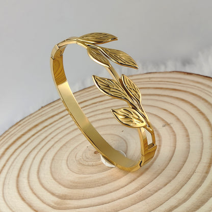 Gold Leaf Bangle Bracelet